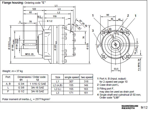 MCR5E520L50Z30B4M 520cc/rev Hydraulic motor wih brake