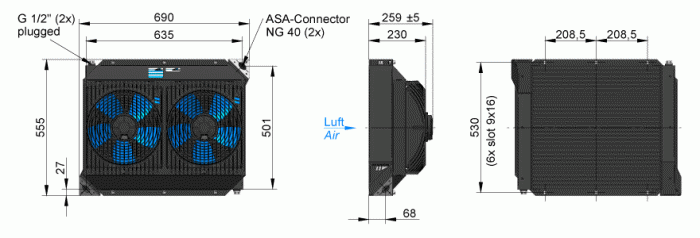 ASA0257 HP DC Oil Air Blast Oil Cooler ASA0257AD03 12 Volt - Unwin Hydraulic Engineering