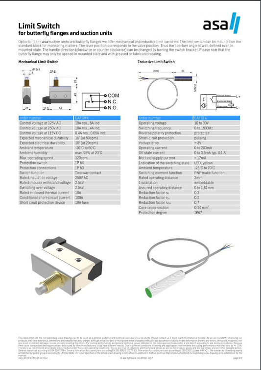 ASA EAFSMK Mechanical Limit Switch for Butterfly flanges and Suction units - Unwin Hydraulic Engineering